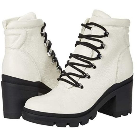 MARC FISHER Kini Ivory Leather Block Heel Bootie - Size 8.5 - Picture 1 of 7